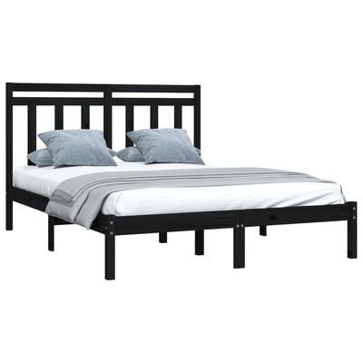 vidaXL Bed Frame without Mattress Black 135x190 cm Double Solid Wood