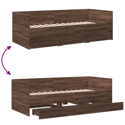 vidaXL Daybed with Drawers without Mattress Brown Oak 90x190 cm Single