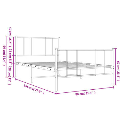 vidaXL Metal Bed Frame without Mattress with Footboard Black 75x190 cm Small Single