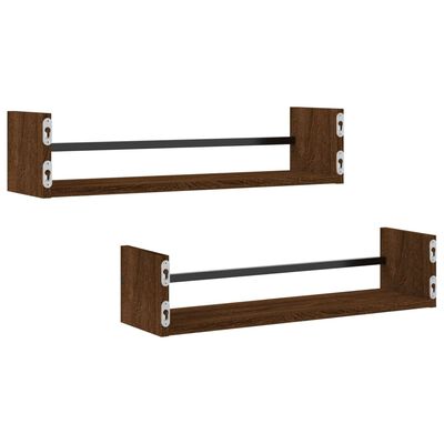 vidaXL Wall Shelves with Bars 2 pcs Brown Oak 60x16x14 cm