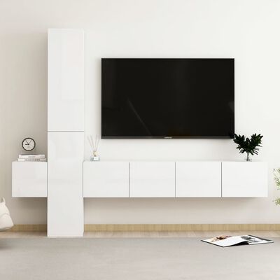 vidaXL 5 Piece TV Cabinet Set High Gloss White Engineered Wood