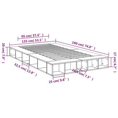 vidaXL Bed Frame without Mattress Smoked Oak 135x190 cm Double