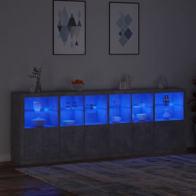 vidaXL Sideboard with LED Lights Concrete Grey 283x37x100 cm