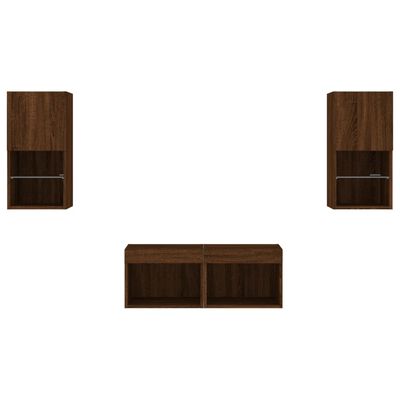 vidaXL 4 Piece TV Wall Cabinets with LED Lights Brown Oak