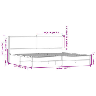 vidaXL Metal Bed Frame without Mattress Brown Oak 200x200 cm