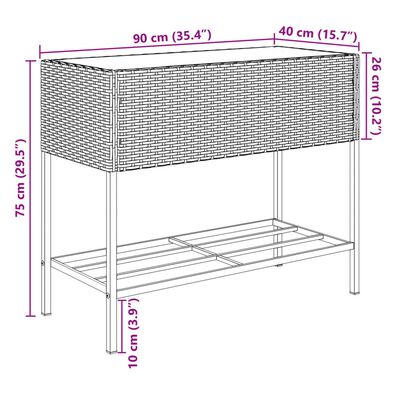 vidaXL Garden Planters with Shelf 2 pcs Grey 90x40x75 cm Poly Rattan