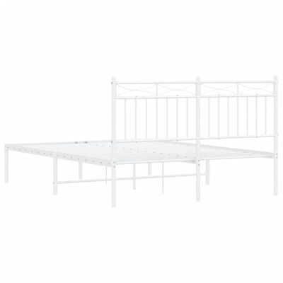 vidaXL Metal Bed Frame without Mattress with Headboard White 135x190 cm Double