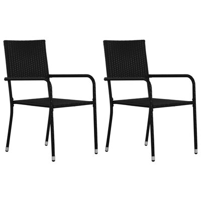 vidaXL Garden Dining Chairs 2 pcs Stackable Black Poly Rattan