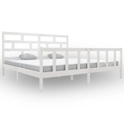 vidaXL Bed Frame without Mattress White Solid Wood Pine Super King