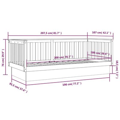 vidaXL Day Bed without Mattress Black 100x200 cm Solid Wood Pine