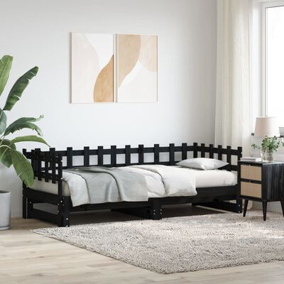 vidaXL Pull-out Day Bed without Mattress Black 2x(90x200) cm Solid Wood