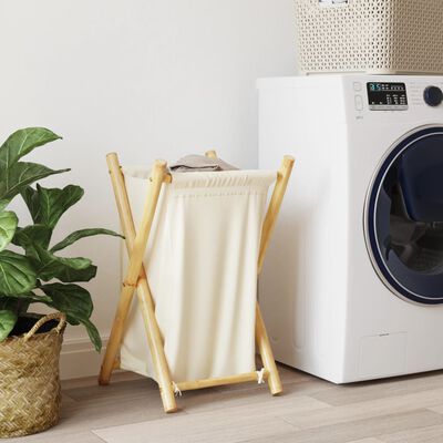 vidaXL Laundry Basket Cream White 41.5x36x63.5 cm Bamboo