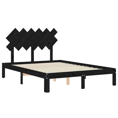 vidaXL Bed Frame without Mattress Black Double Solid Wood Pine