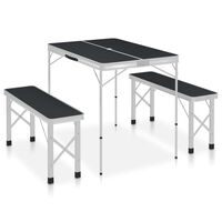 vidaXL Folding Camping Table with 2 Benches Aluminium Grey