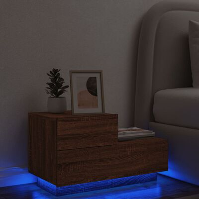 vidaXL Bedside Cabinet with LED Lights Brown Oak 70x36x40.5 cm