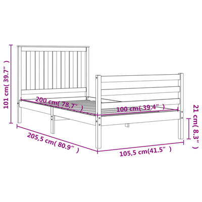 vidaXL Bed Frame without Mattress 100x200 cm Solid Wood