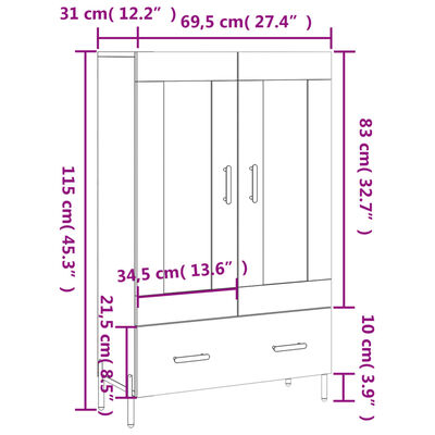 vidaXL Highboard White 69.5x31x115 cm Engineered Wood