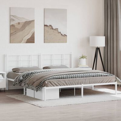 vidaXL Metal Bed Frame without Mattress with Headboard White 200x200 cm