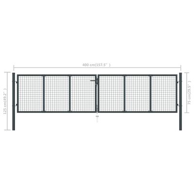 vidaXL Mesh Garden Gate Galvanised Steel 400x125 cm Grey