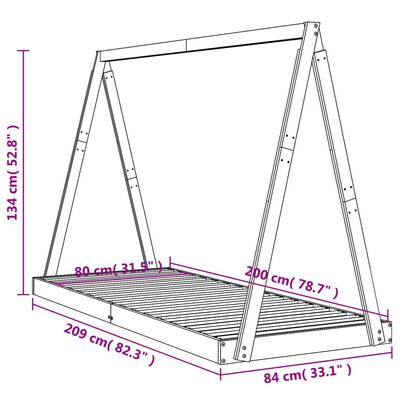 vidaXL Kids Bed Frame Black 80x200 cm Solid Wood Pine