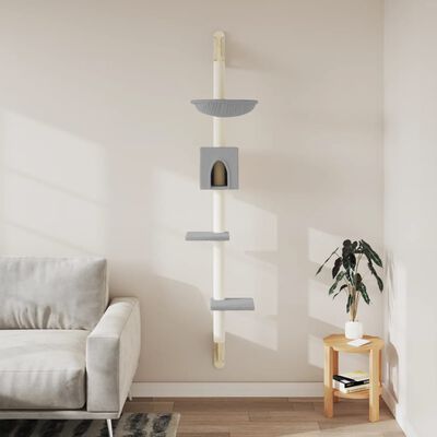 vidaXL Wall-mounted Cat Tree with Scratching Post Light Grey 187 cm