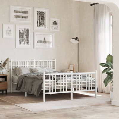 vidaXL Metal Bed Frame without Mattress with Footboard White 120x190 cm Small Double