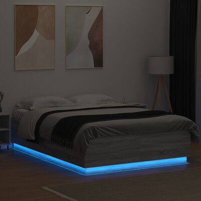 vidaXL Bed Frame with LED without Mattress Grey Sonoma 120x200 cm