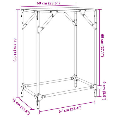 vidaXL Console Table with Transparent Glass Top 60x35x81 cm Steel