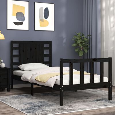 vidaXL Bed Frame without Mattress Black Small Single Solid Wood Pine