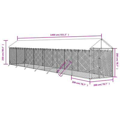 vidaXL Outdoor Dog Kennel with Roof Silver 2x14x2.5 m Galvanised Steel