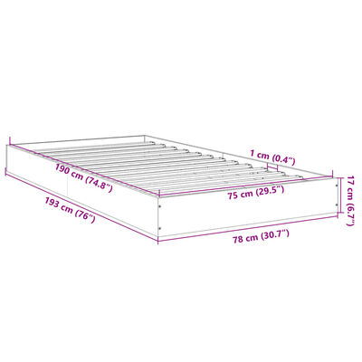 vidaXL Bed Frame without Mattress Smoked Oak 75x190 cm Small Single Engineered Wood