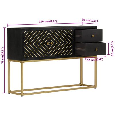 vidaXL Sideboard Black and Gold 110x30x75 cm Solid Wood Mango