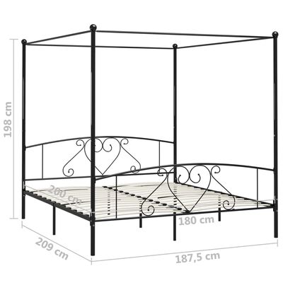 vidaXL Bed Frame without Mattress with Canopy Black 180x200 cm Super King Metal