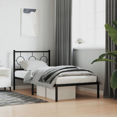 vidaXL Metal Bed Frame without Mattress with Headboard Black 90x190 cm Single