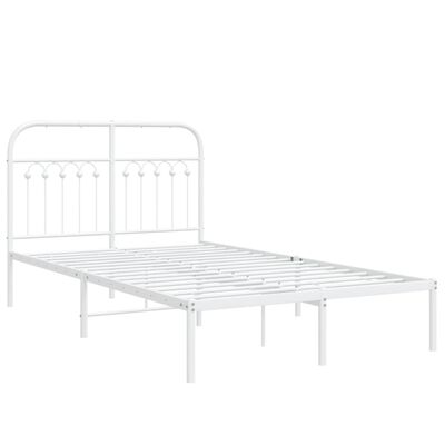 vidaXL Metal Bed Frame without Mattress with Headboard White 120x190 cm Small Double