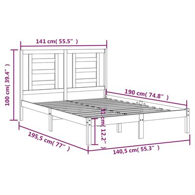 vidaXL Bed Frame without Mattress White 135x190 cm Double Solid Wood Pine