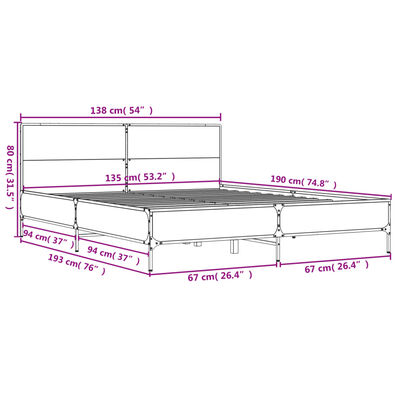 vidaXL Bed Frame without Mattress Smoked Oak 135x190 cm Double