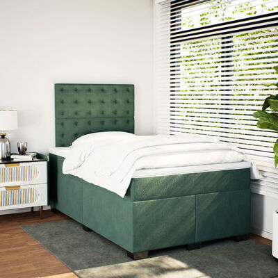 vidaXL Box Spring Bed with Mattress Dark Green 120x200 cm Velvet