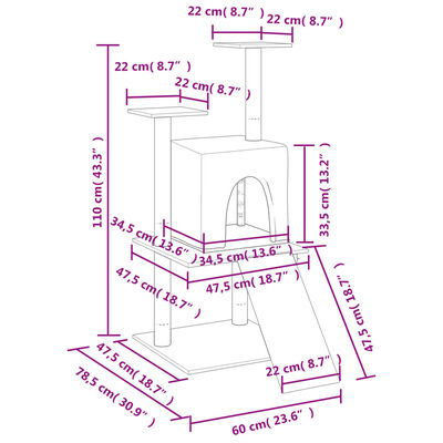 vidaXL Cat Tree with Sisal Scratching Posts Light Grey 110 cm