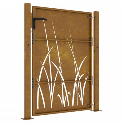 vidaXL Garden Gate 105x130 cm Corten Steel Grass Design