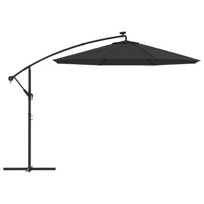 vidaXL Cantilever Garden Parasol with LED Lights and Steel Pole 300 cm Black