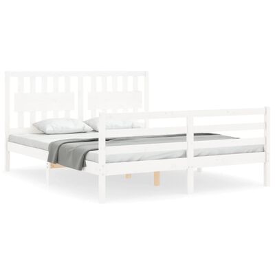 vidaXL Bed Frame without Mattress White King Size Solid Wood