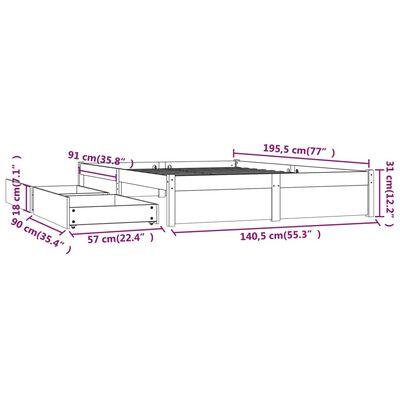 vidaXL Bed Frame without Mattress with Drawers White Double