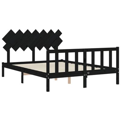 vidaXL Bed Frame without Mattress Black King Size Solid Wood Pine