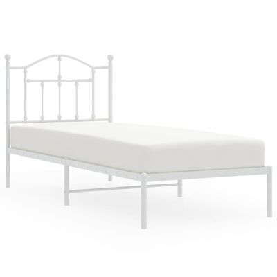 vidaXL Metal Bed Frame without Mattress with Headboard White 90x200 cm