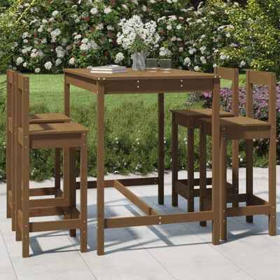 vidaXL 5 Piece Garden Bar Set Honey Brown Solid Wood Pine