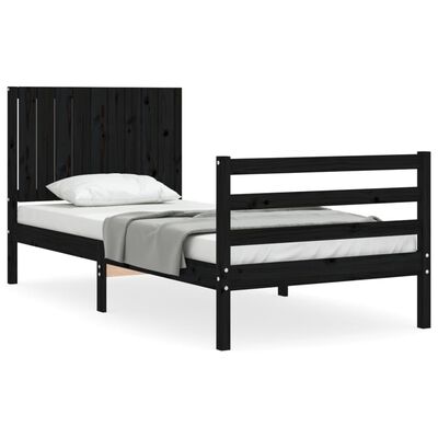 vidaXL Bed Frame without Mattress Black 90x200 cm Solid Wood