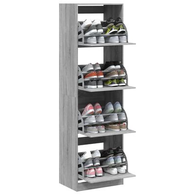 vidaXL Shoe Cabinet with 4 Flip-Drawers Grey Sonoma 60x42x204 cm