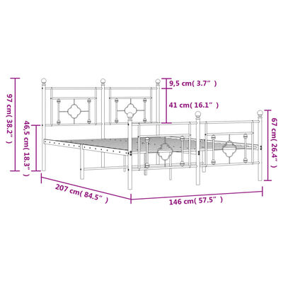 vidaXL Metal Bed Frame without Mattress with Footboard Black 140x200 cm