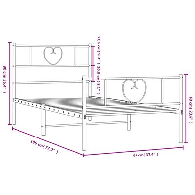 vidaXL Metal Bed Frame without Mattress with Footboard Black 90x190 cm Single